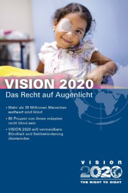 Kind mit Augenverband, Schriftzug: VISION 2020