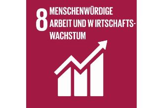 Symbol des UN-Entwicklungsziel &quot;Menschenwürdige Arbeit und Wirtschaftswachstum&quot;: Grafik mit Aufwärtstrend