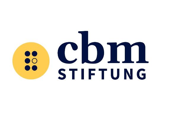 Logo CBM-Stiftung mit Braille-Punkten in Schwarz auf gelbm Grund